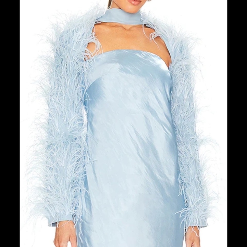 AUDREY FEATHER SHAWL JACKET IN ICE BLUE